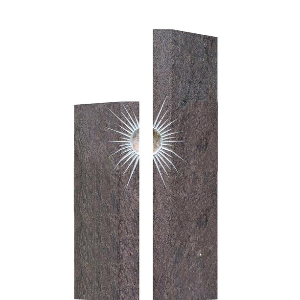 Doppelgrabstein Granit zweiteilig modern mit Sonnenmotiv - Lumina