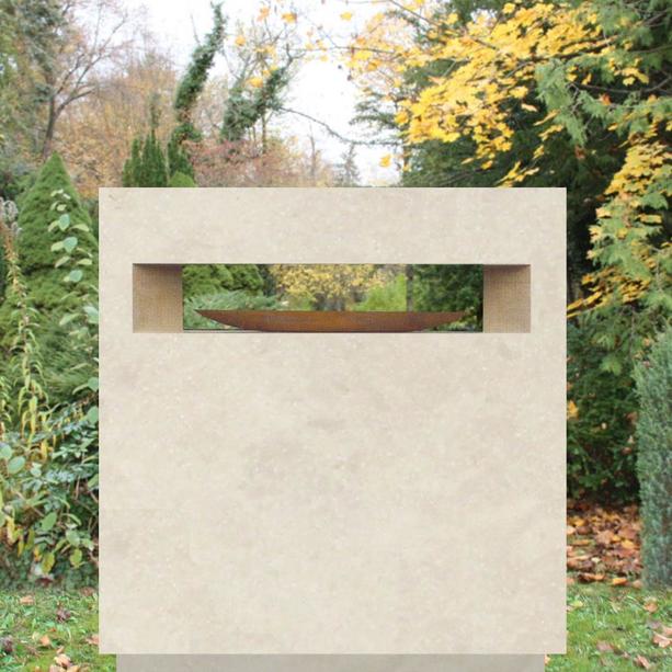 Kleiner Grabstein Urnengrab mit Holz Gestaltung - Quadra
