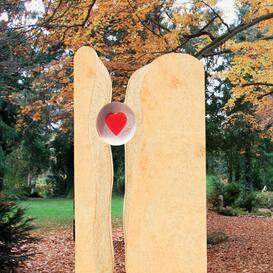 Heller Grabstein mit Glas Herz zweiteilig - Lubliana