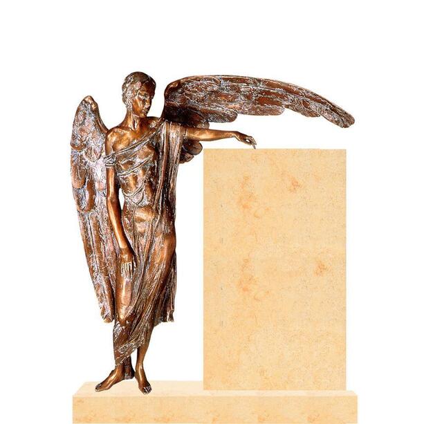 Sandstein Grabstein mit groem Bronze Engel - Clara