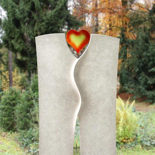 Kunstvolles Glasmotiv in Herzform für Grabmale - Glasornament S-2