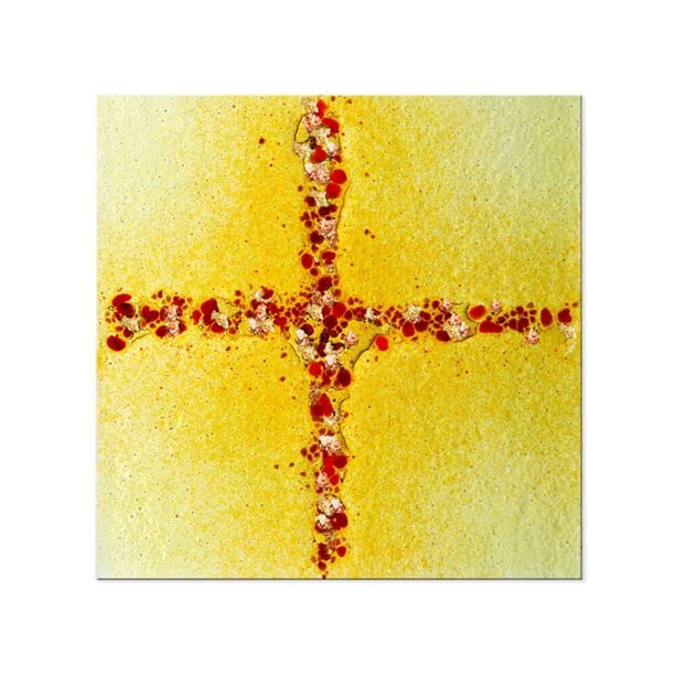 Grabmal Ornament aus Glas mit Kreuz in Gelb-Rot - Glasornament Qu-6