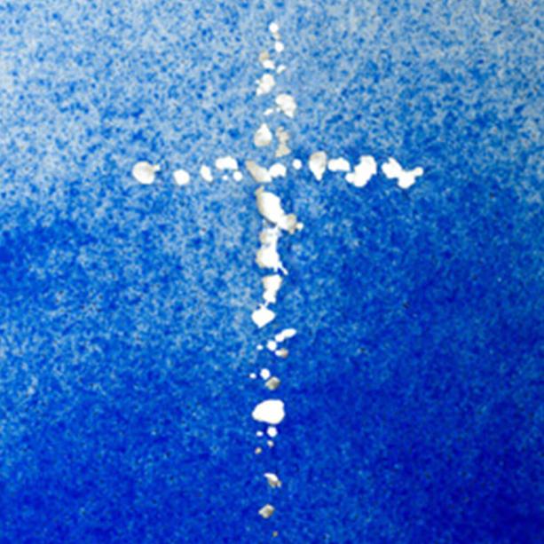 Glaskunst für Grabstein mit Kreuz in Blau - Glasornamente Re-6