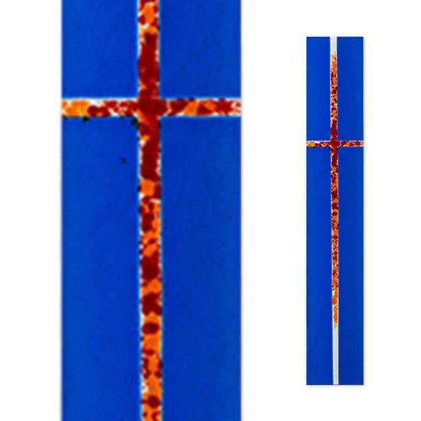 Moderner Glasaufsatz in Blau mit Kreuz - Glasstele S-12