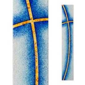 Glas Dekoelement fr Grabstein in Blau mit Kreuz  -...