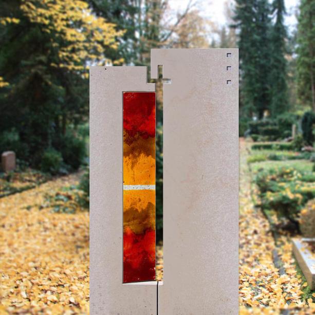 Kunstvolle Glasdekor Stele für Grabmal in Rot-Orange - Glasstele S-65