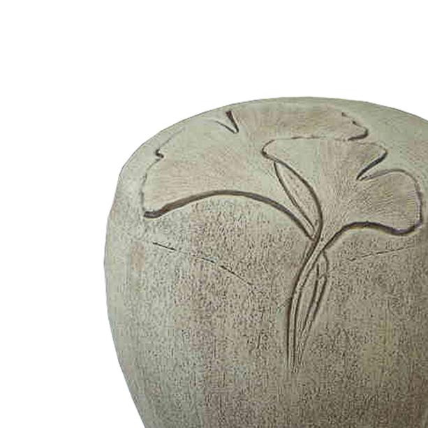 Besondere Aschenurne aus Keramik mit Ginkgo Motiv - Seranita
