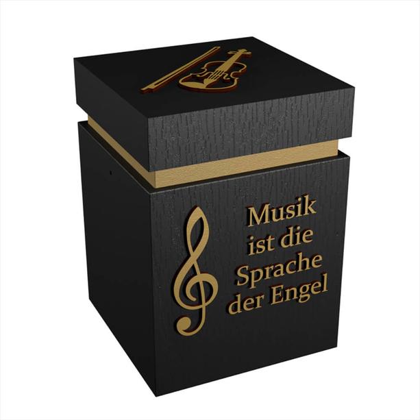 Individuelle schwarze Musik Urne aus Holz mit Goldschrift handgemacht - Figulus