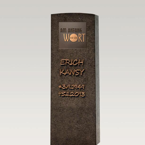 Dunkler Granit Urnengrab Grabstein mit Bronze Tafel - Memoria Nigra