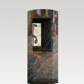 Granit Urnengrabmal / poliert mit floralem Bronzeornament...