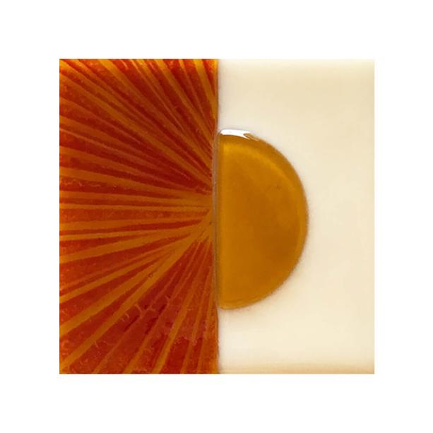 Abstraktes Ornamentglas quadratisch rot-beige - Glasornament Qu-23