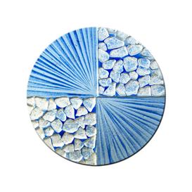 Glaselement in blau weien Muster rund - Glasornament R-56