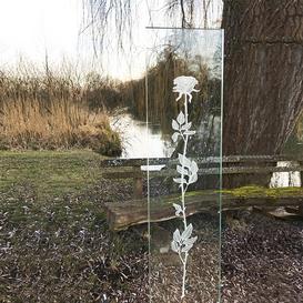 Rechteckige Glasstele transparent mit Rose - Glasstele S-91